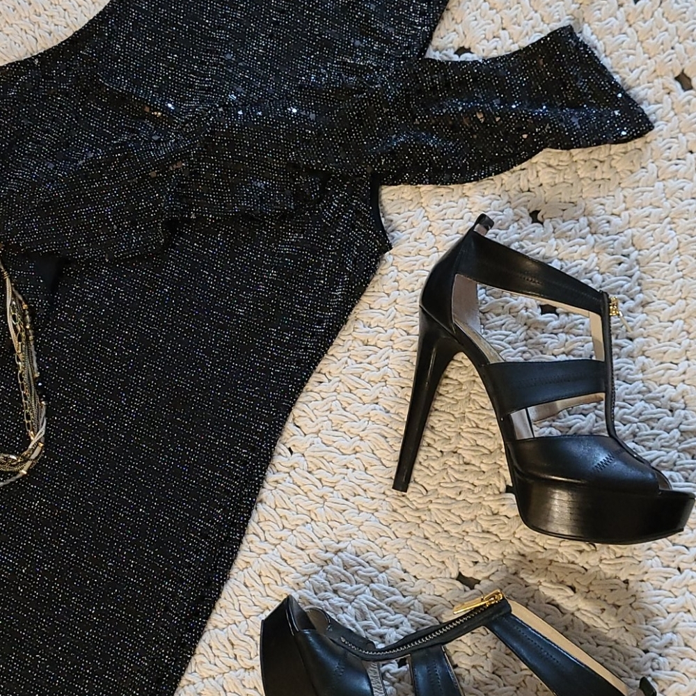 NWOT COCKTAIL DRESS BLACK AND SILVER SHIMMER R - Picture 14 of 16